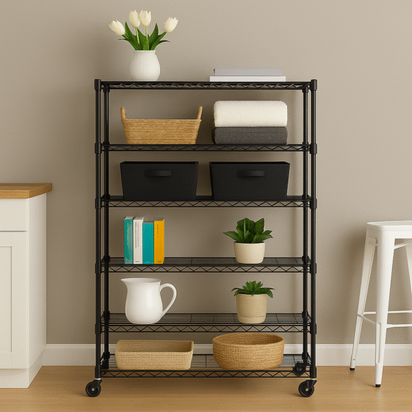 Estanteria de 6 niveles con Ruedas / Negra (180 x 72 x 35)