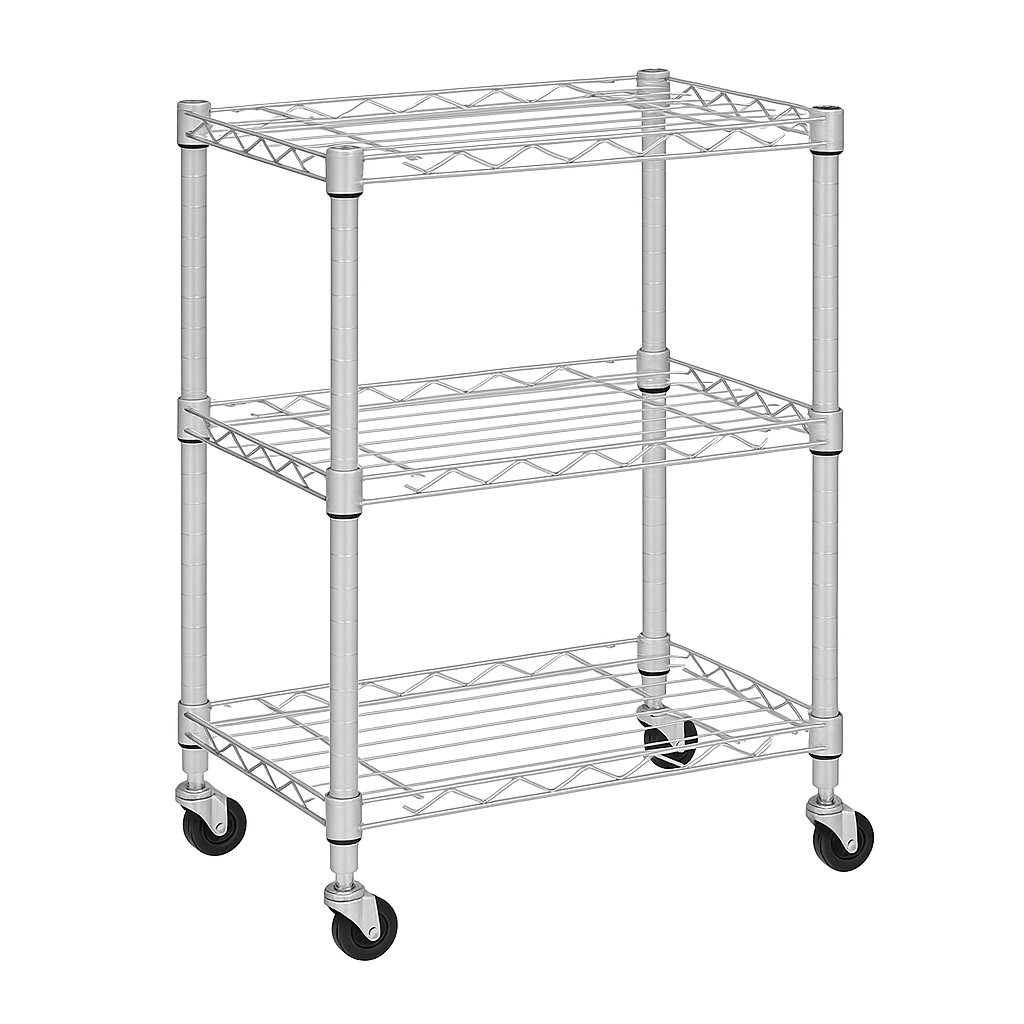 Estanteria de 3 niveles con Ruedas / Cromo (90 x 72 x 35)
